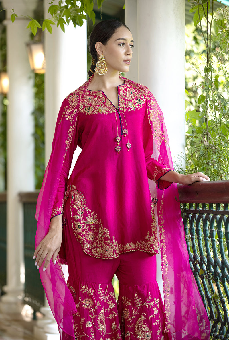 Rani Pink Kairi Buta Full Jaal Zeenat Gharara Set