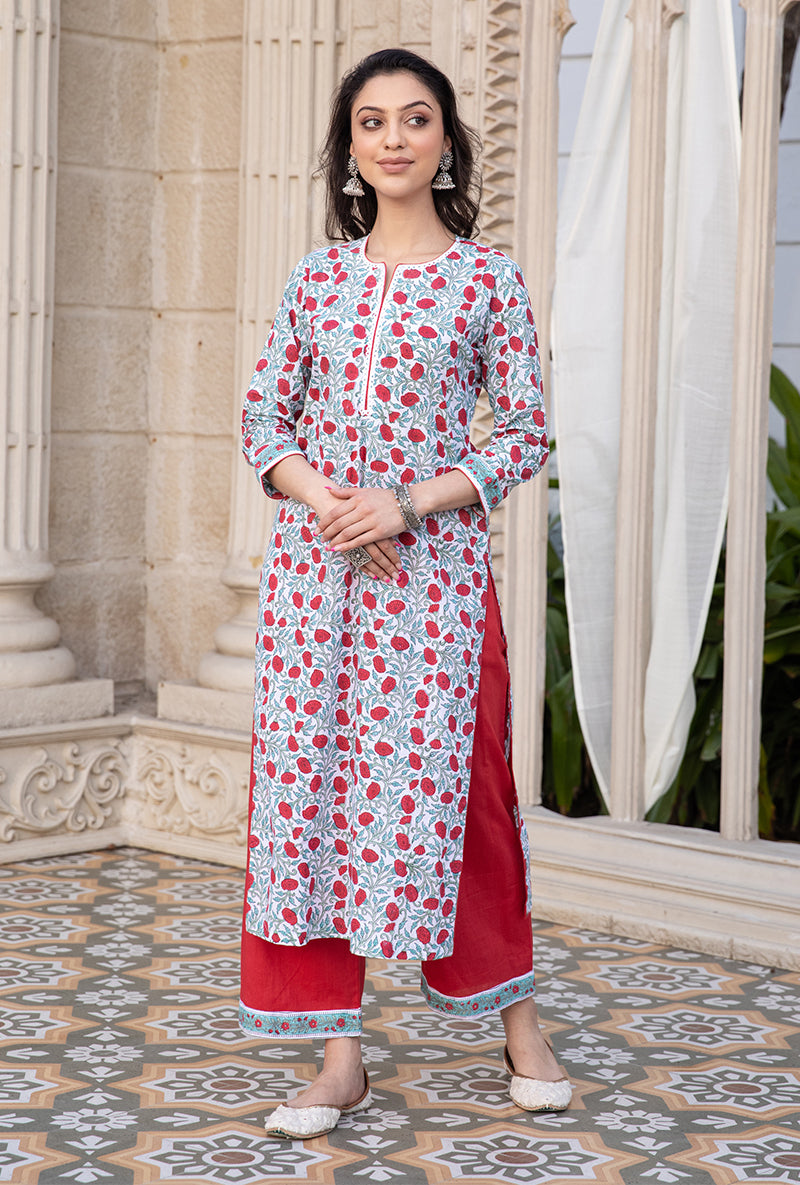 Red Mayuri Straight Kurta Set