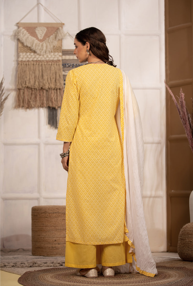 Yellow Bandhej Straight Kurta Set