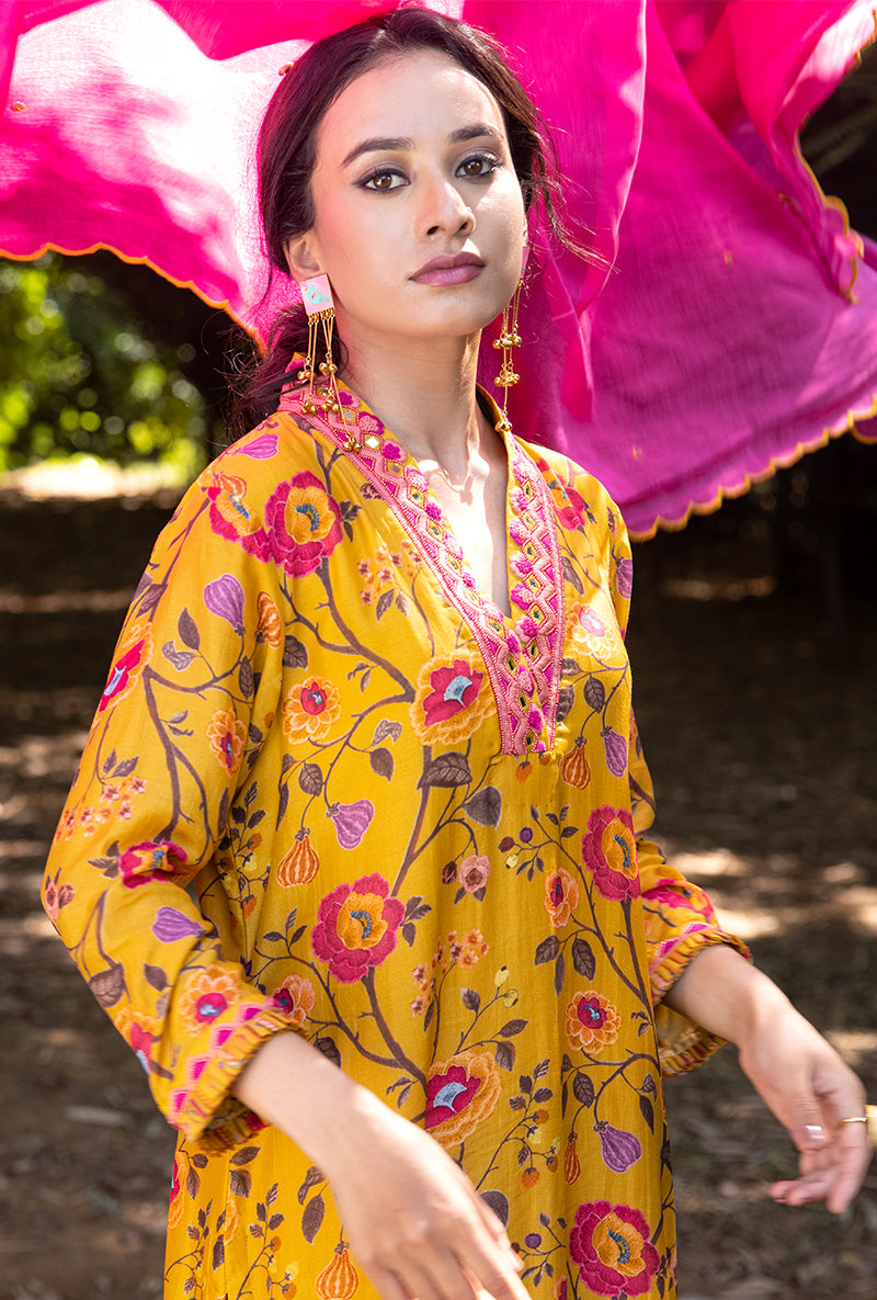 Yellow Overlap Neckline Amaaya Kurta Set