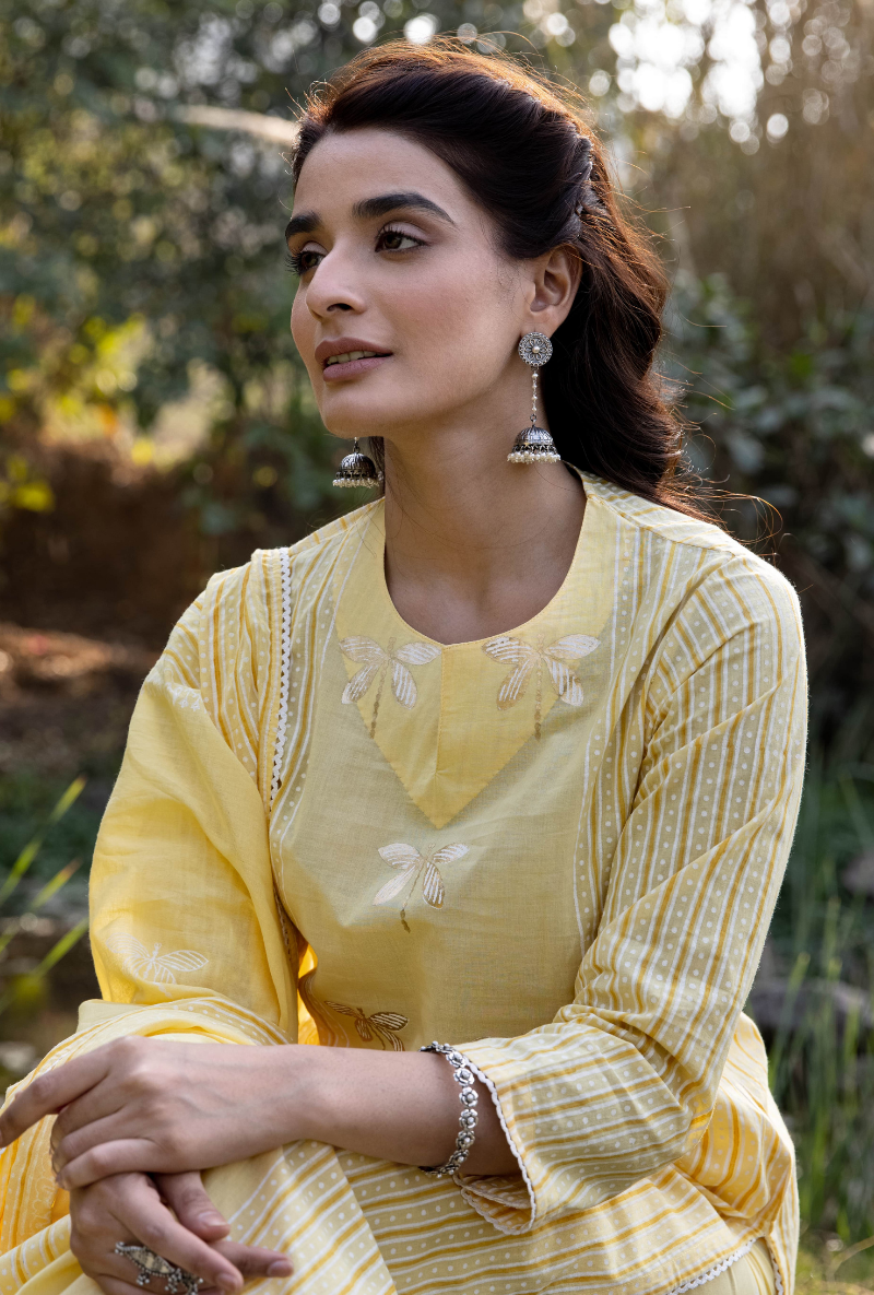 Yellow/Ivory Titlie Straight Panel Kurta Set