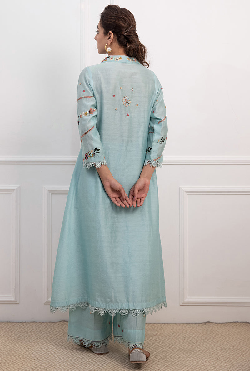 Blue French Knot Pocket Style Suhaani Kurta Set