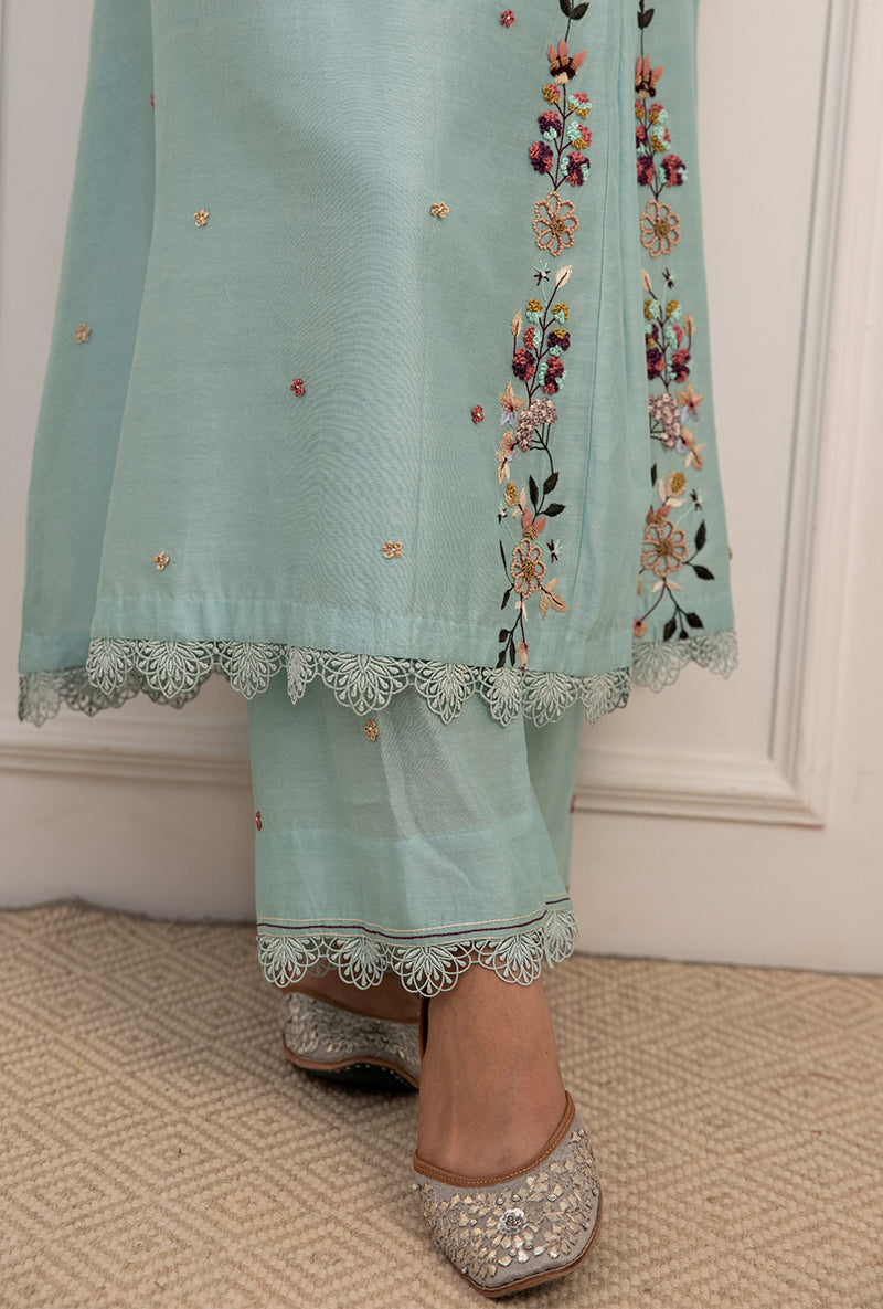 Blue French Knot Pocket Style Suhaani Kurta Set