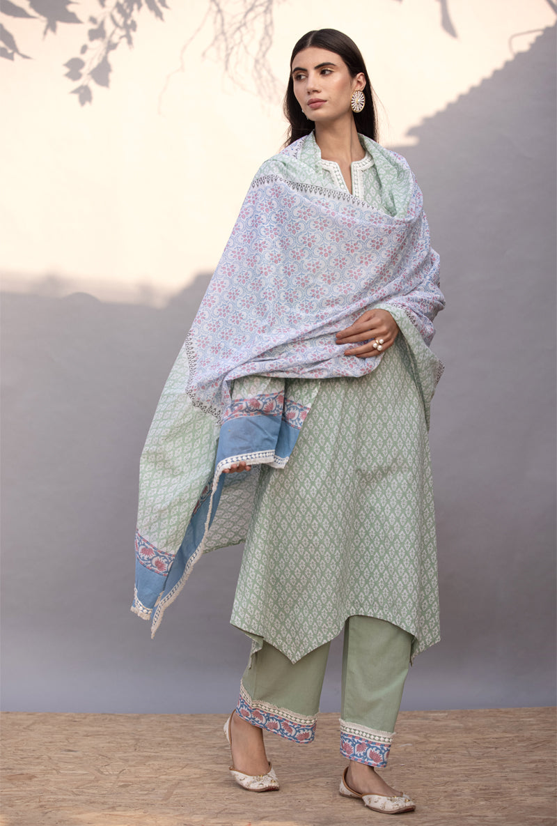 Green High Low Maya Kurta Set