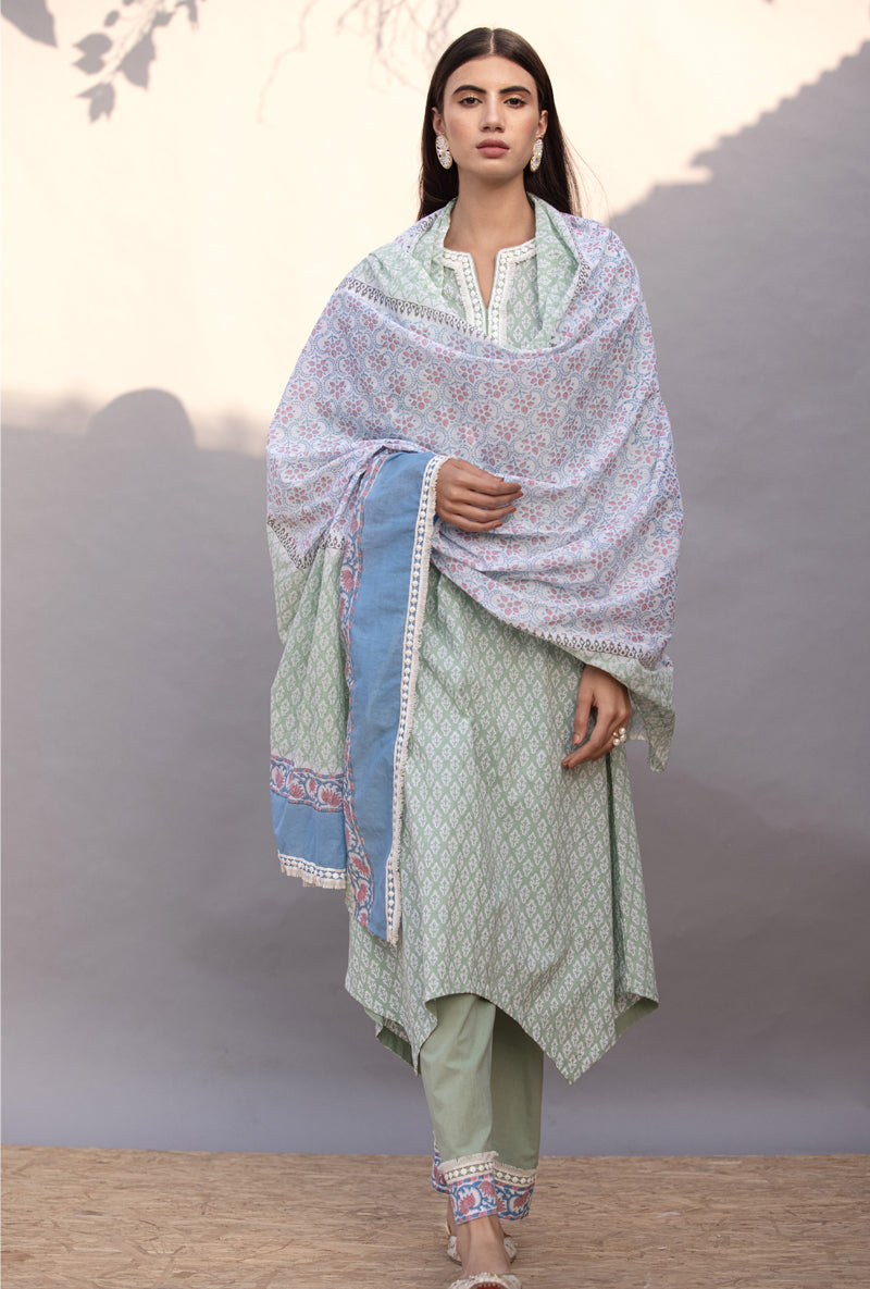 Green High Low Maya Kurta Set