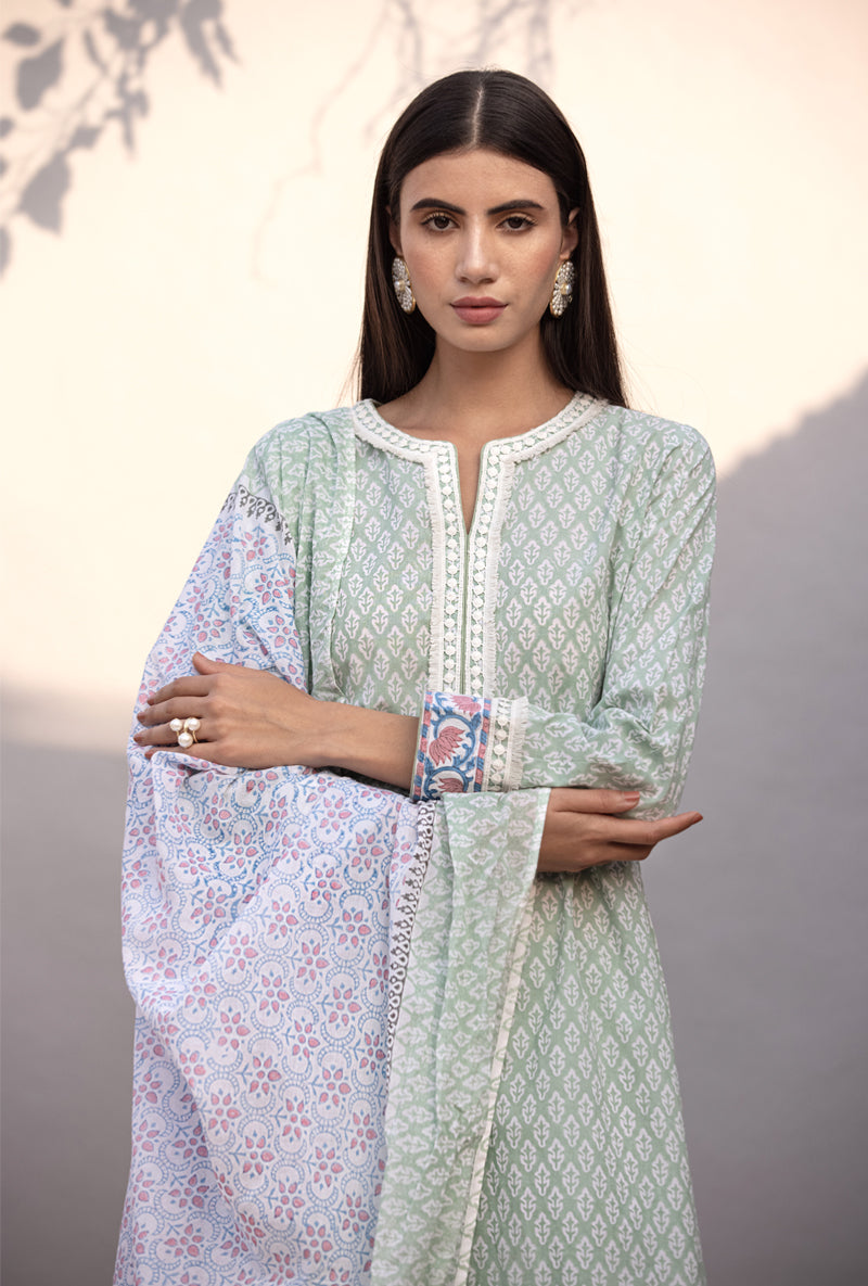 Green High Low Maya Kurta Set