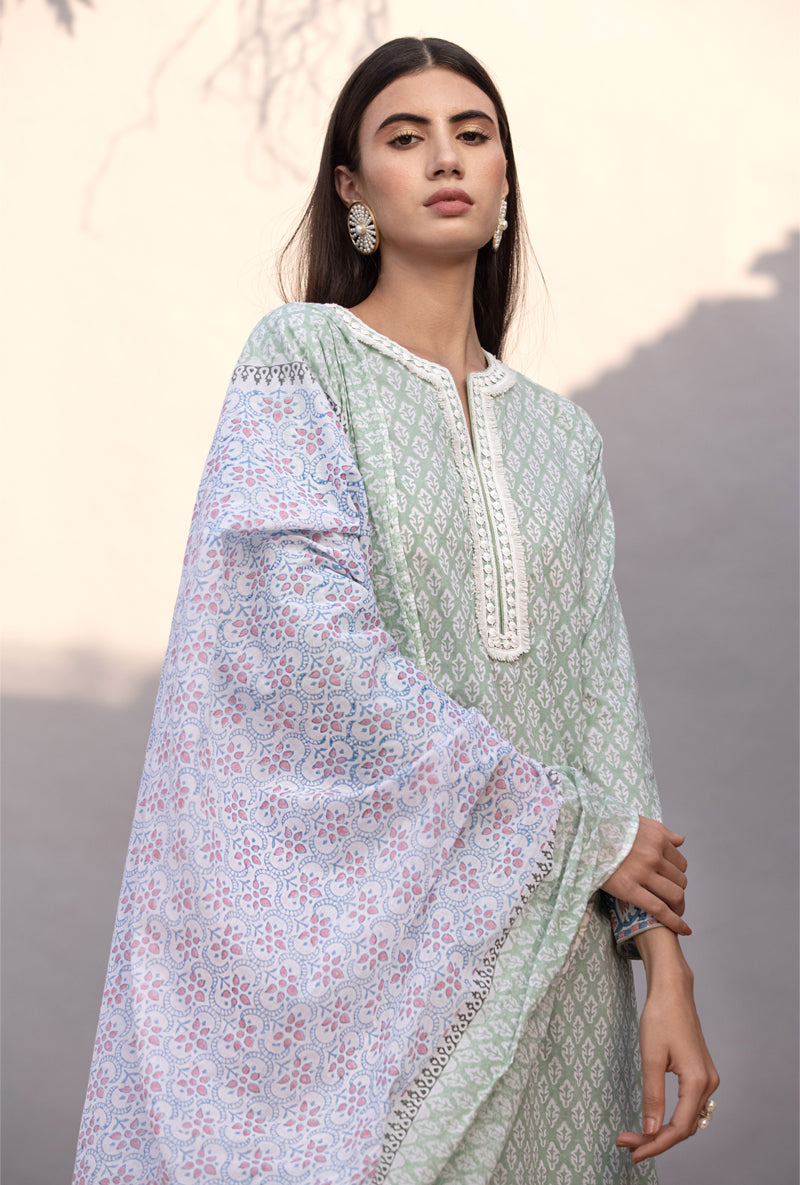 Green High Low Maya Kurta Set