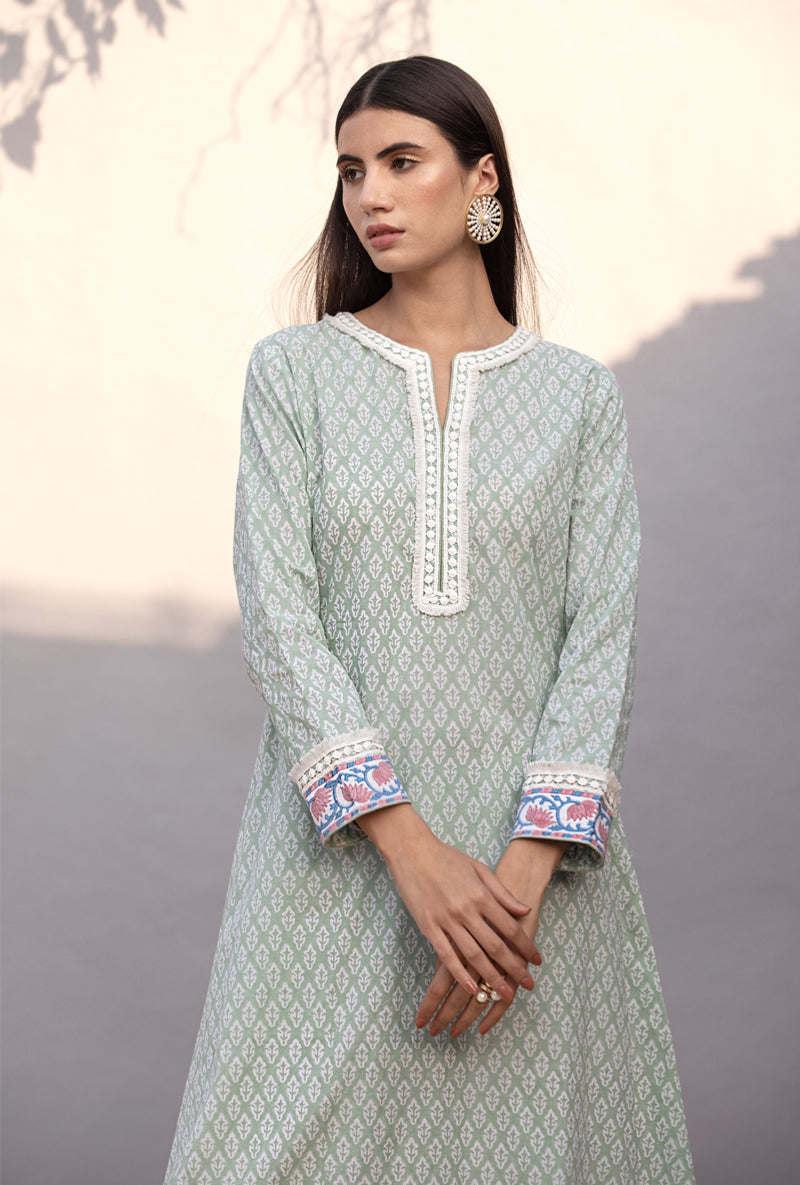 Green High Low Maya Kurta Set