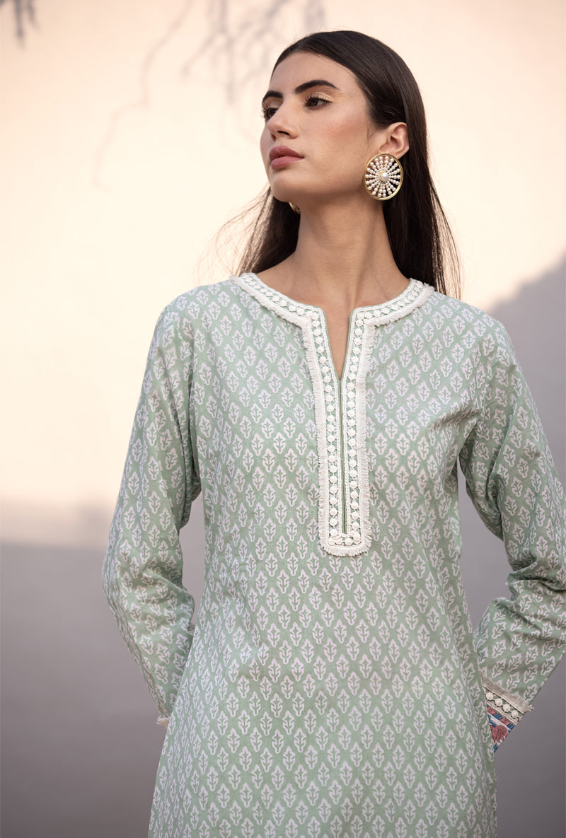 Green High Low Maya Kurta Set