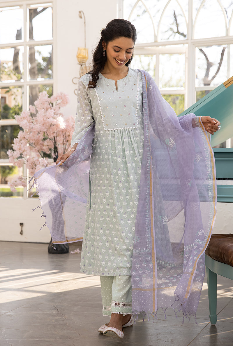 Mint Green Front Pleat Aisha Kurta Set