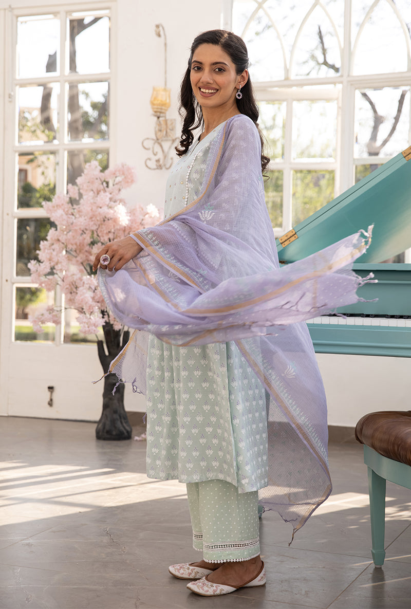 Mint Green Front Pleat Aisha Kurta Set