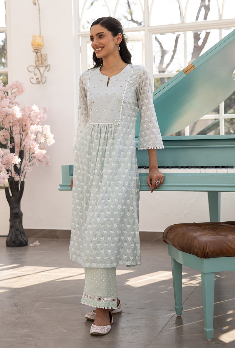 Mint Green Front Pleat Aisha Kurta Set