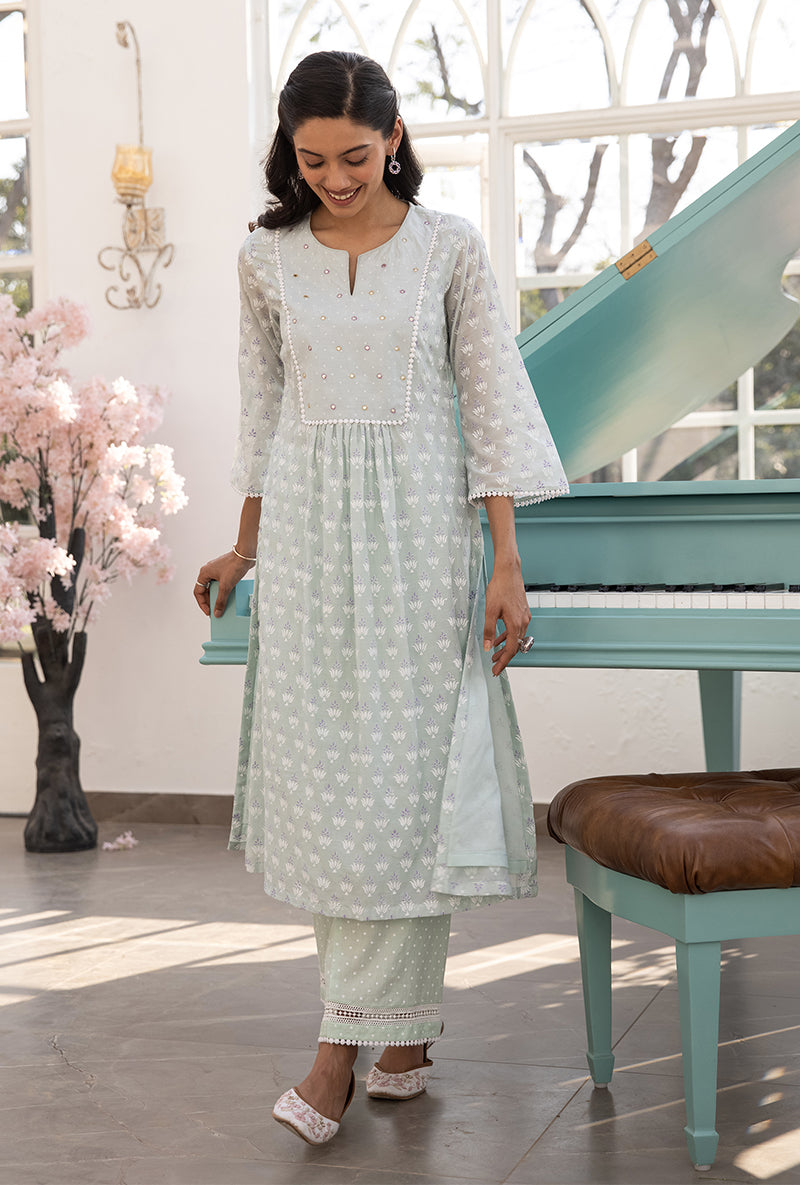 Mint Green Front Pleat Aisha Kurta Set