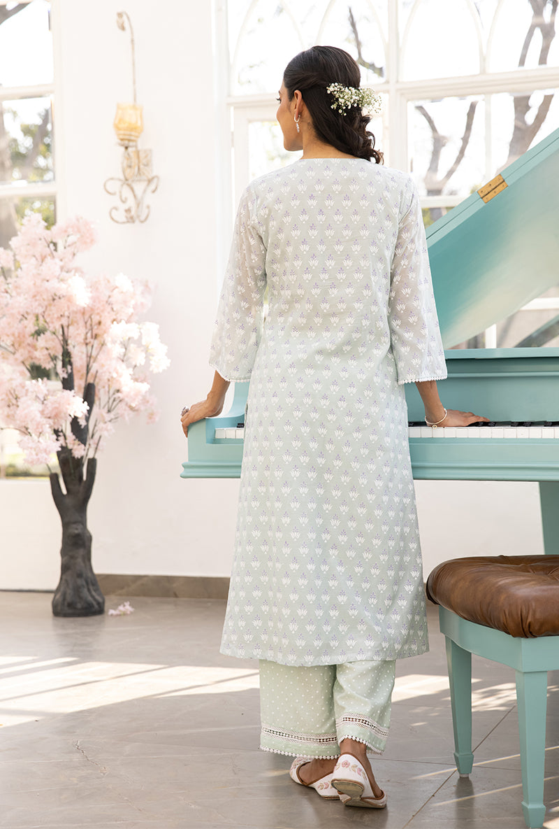 Mint Green Front Pleat Aisha Kurta Set