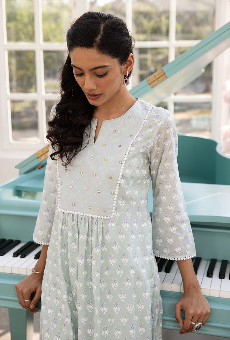 Mint Green Front Pleat Aisha Kurta Set