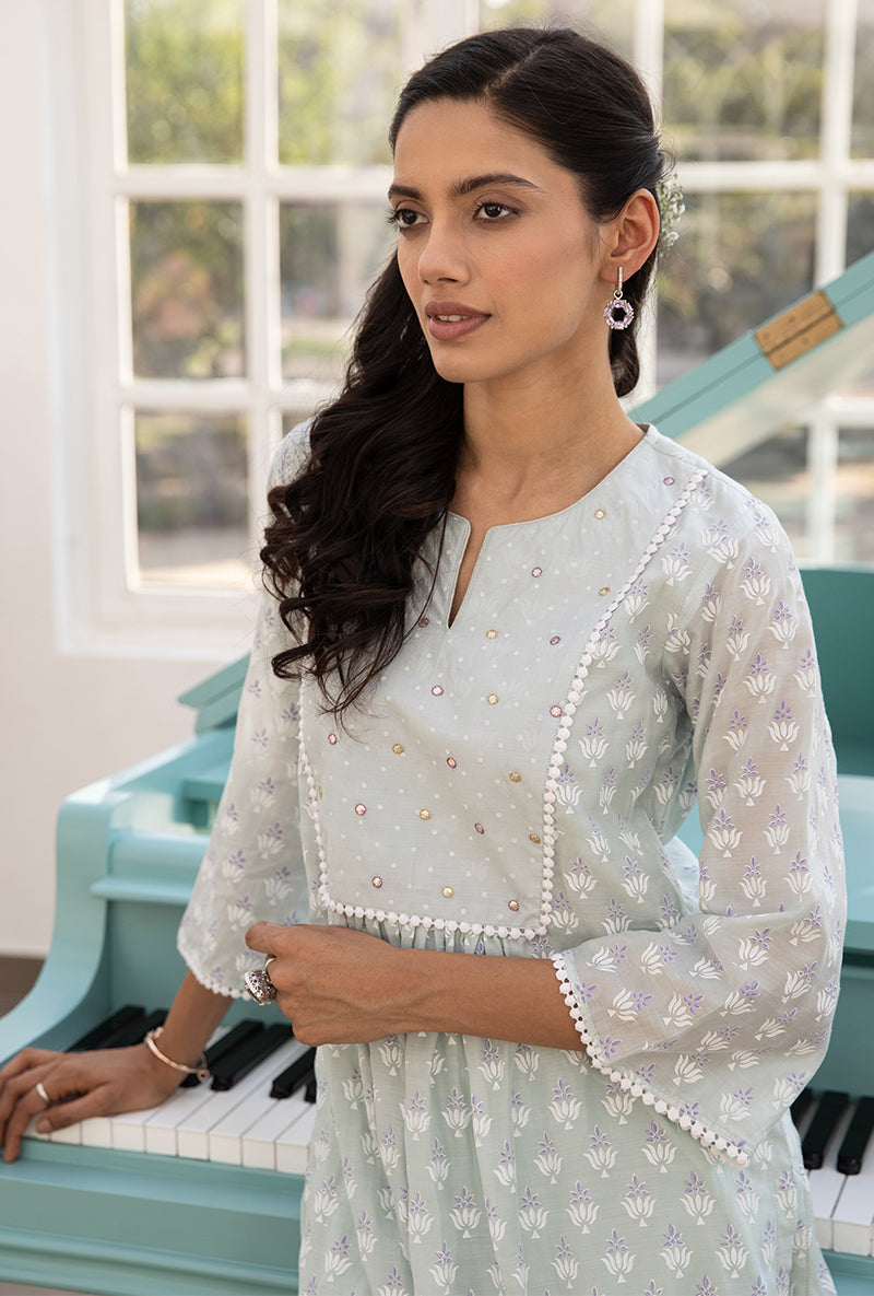 Mint Green Front Pleat Aisha Kurta Set