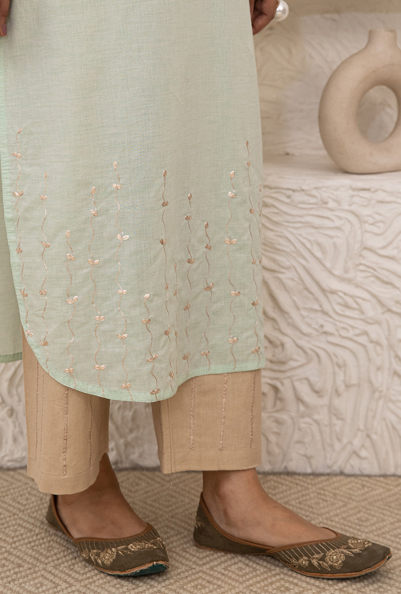 Mint Green Straight Pintuck Yoke Tahira Kurta Set