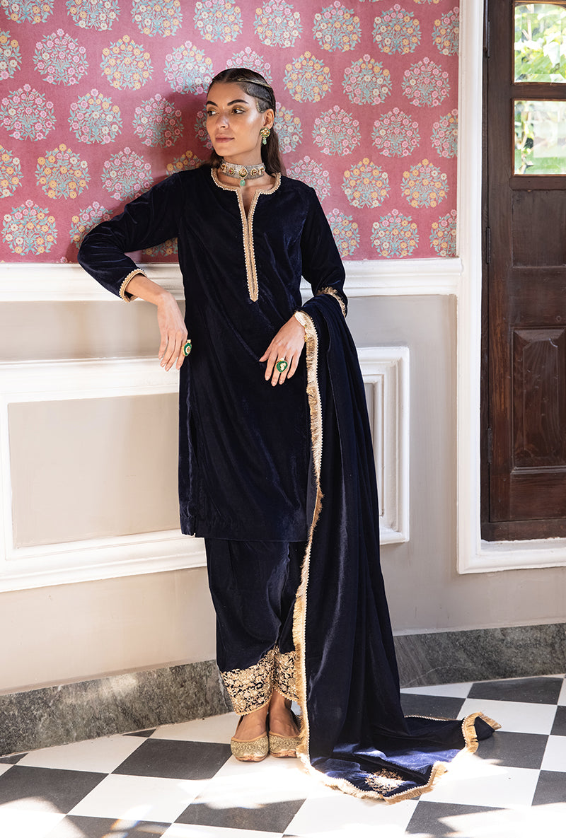 Navy Velvet Heavy Salwar Aarzoo Kurta Set