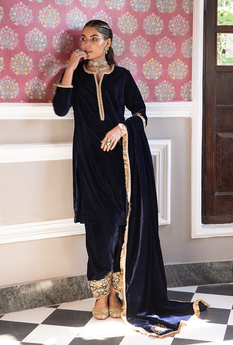 Navy Velvet Heavy Salwar Aarzoo Kurta Set