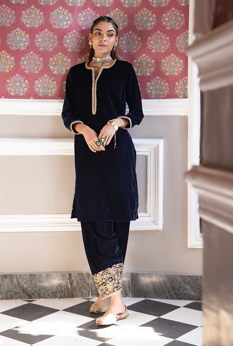 Navy Velvet Heavy Salwar Aarzoo Kurta Set