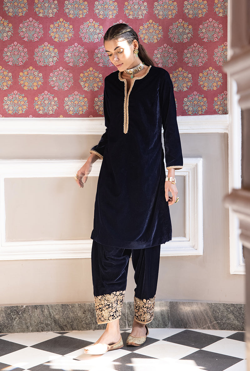 Navy Velvet Heavy Salwar Aarzoo Kurta Set
