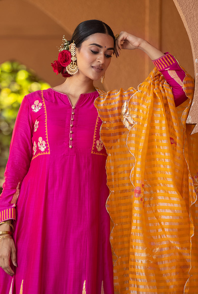Rani Pink A-line Nayaab Kurta Set