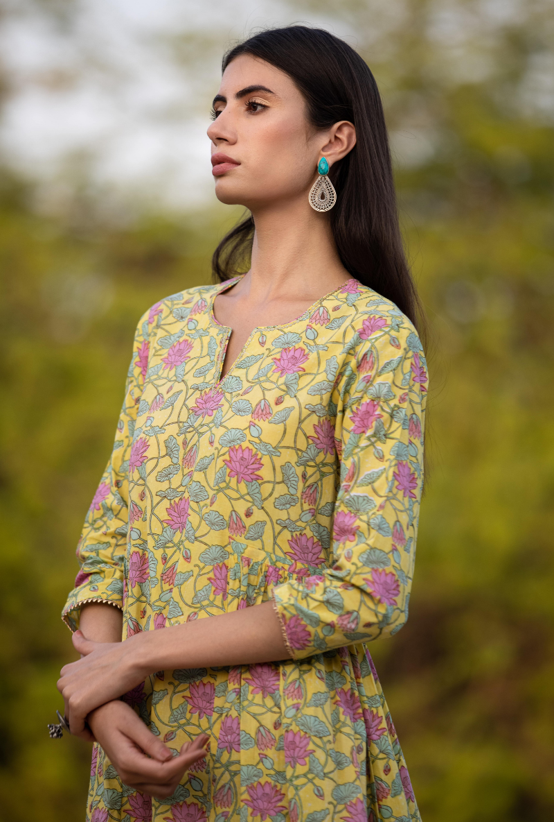 Yellow/Pink Pankhuri Anarkali Kurta Set