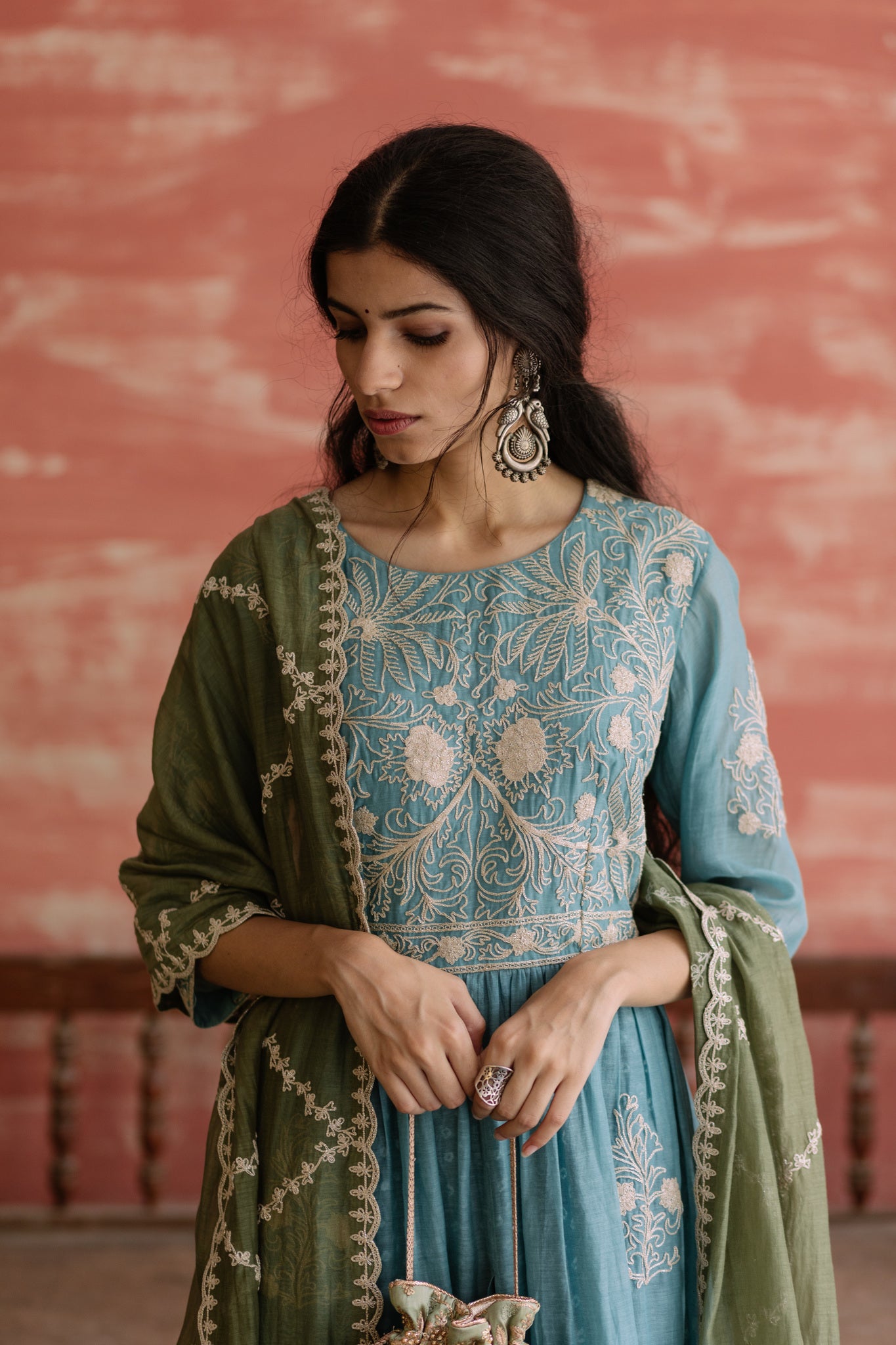 Aqua Bandhej Rang Kurta Set