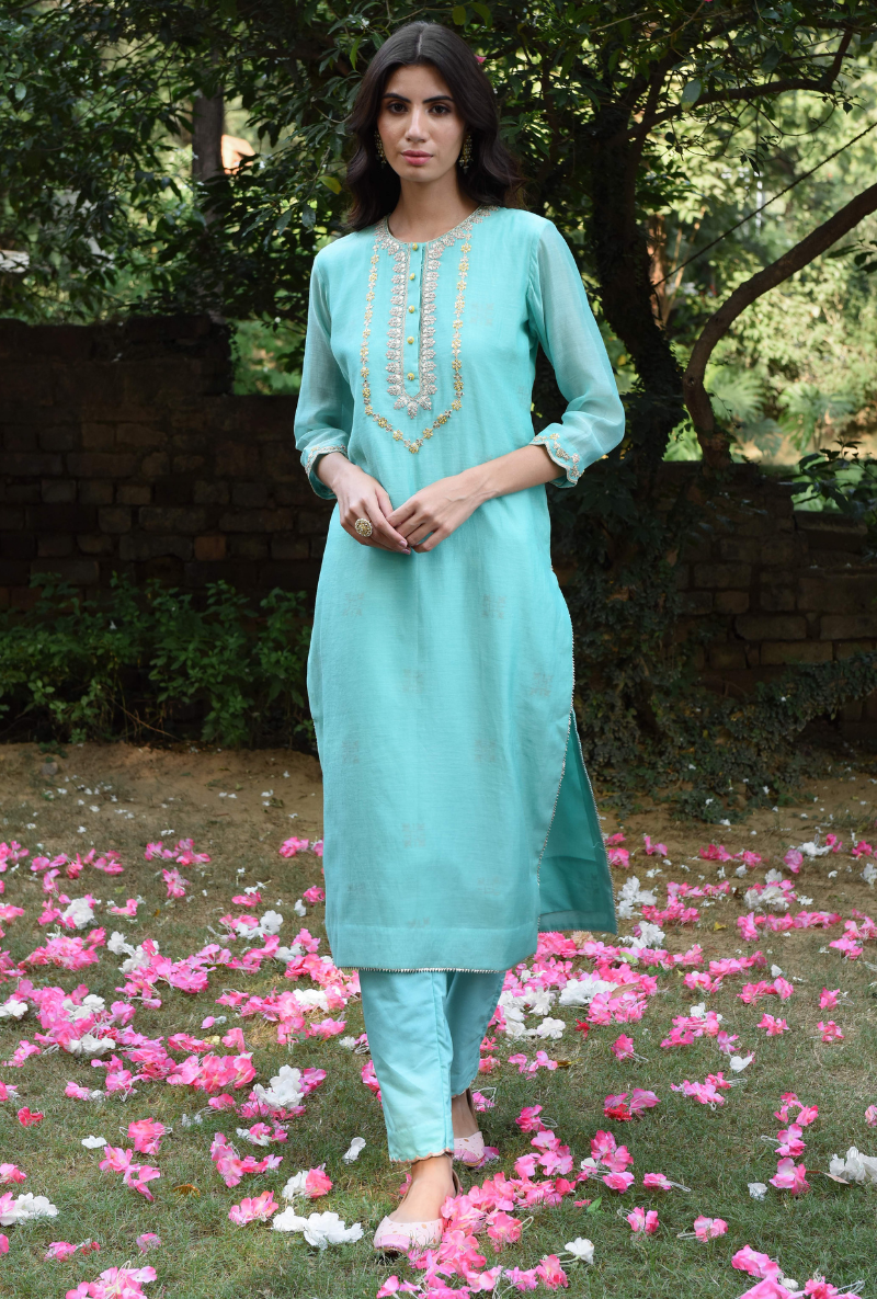 Aqua Blue Roop Gota Tunic