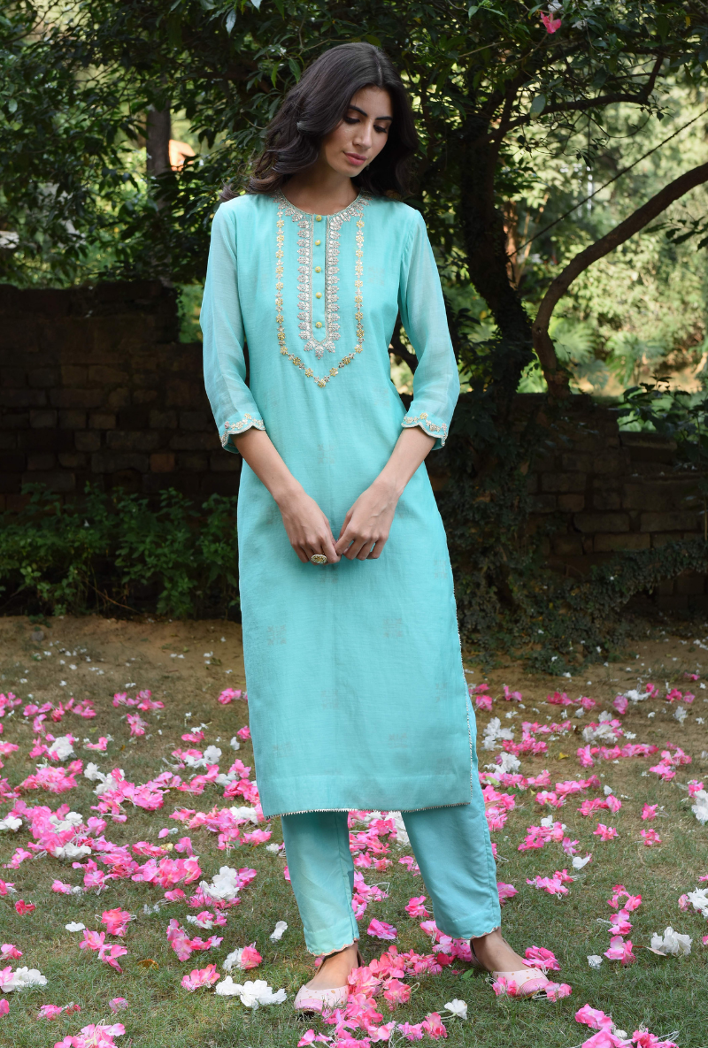 Aqua Blue Roop Gota Tunic