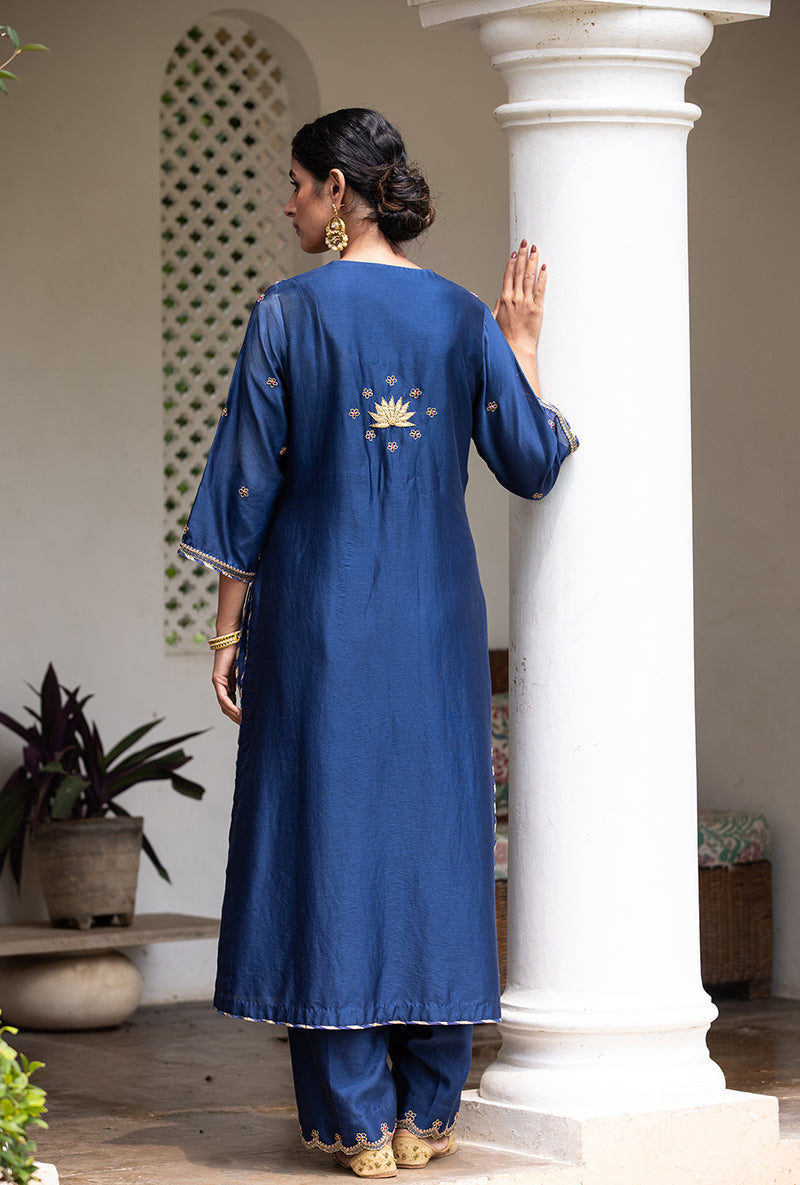 Blue Applique Classic Yoke Baano Kurta Set