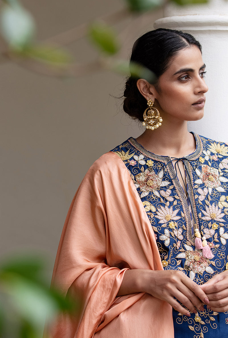 Blue Applique Classic Yoke Baano Kurta Set