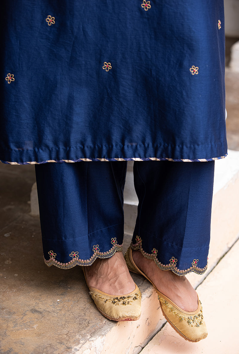 Blue Applique Classic Yoke Baano Kurta Set