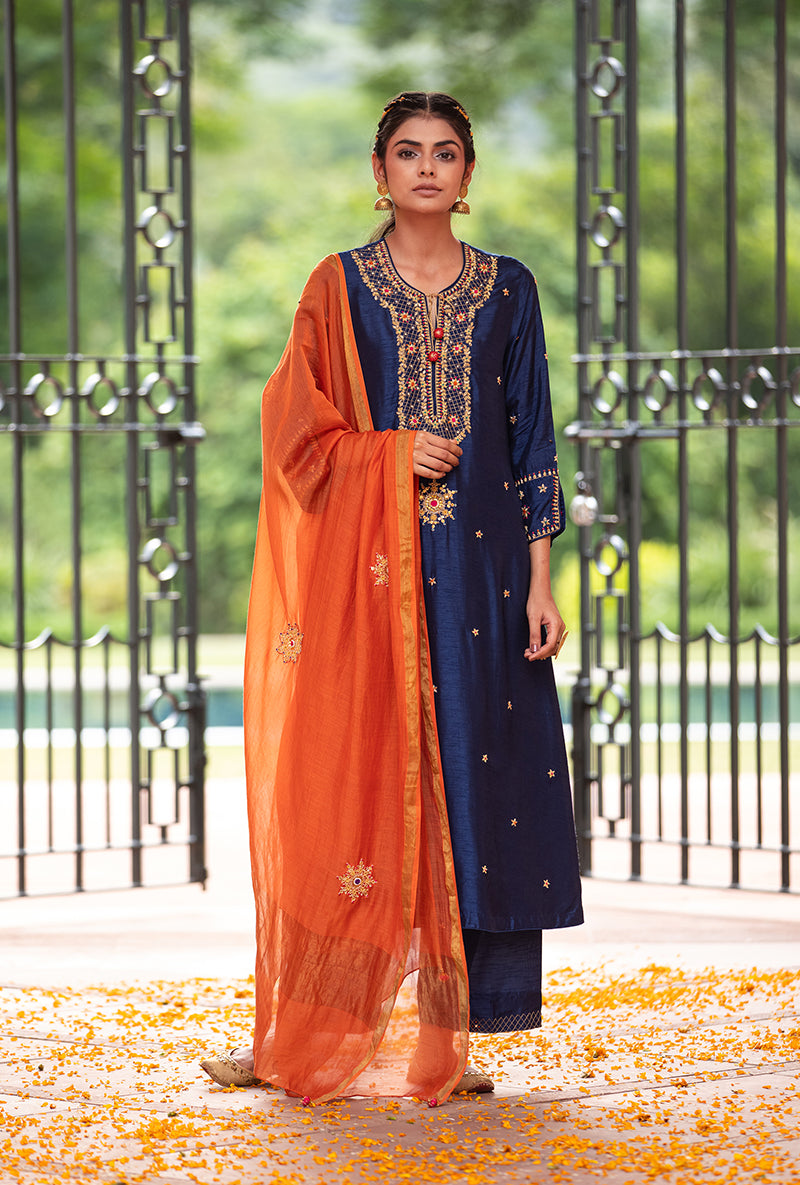 Blue Bandhgala Husna Kurta Set