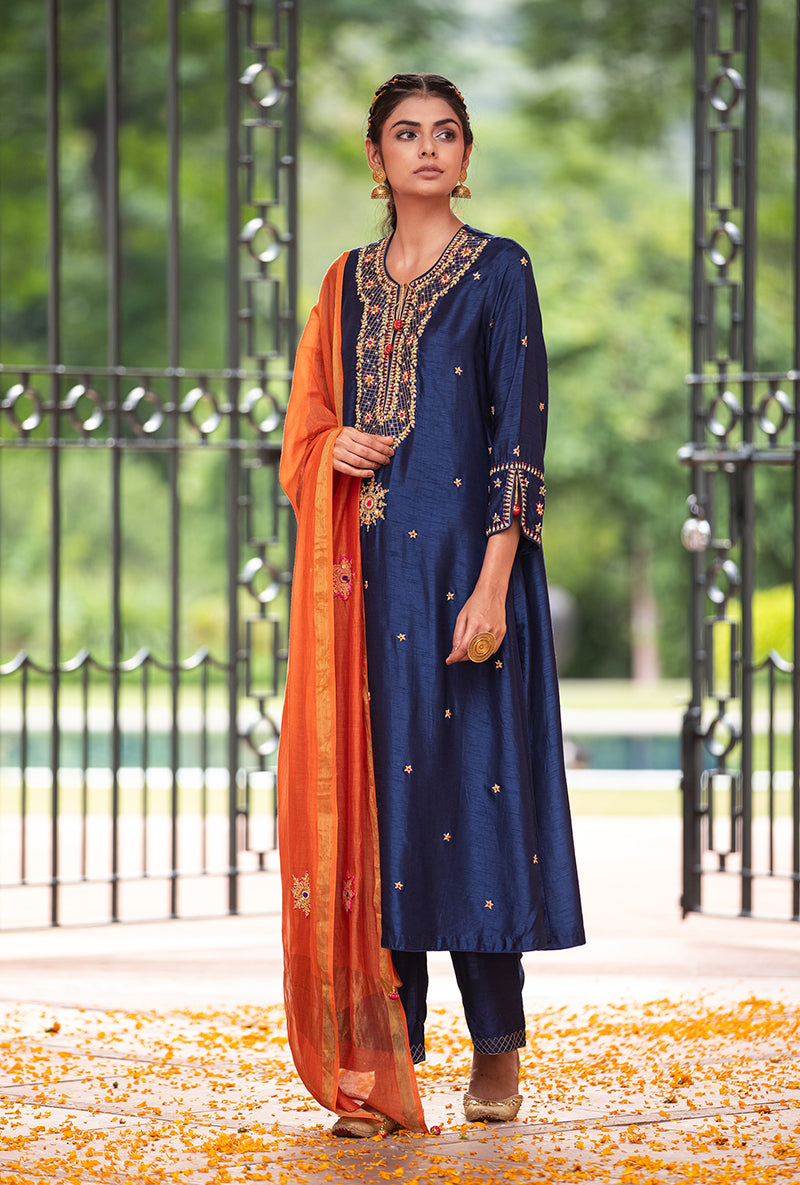 Blue Bandhgala Husna Kurta Set