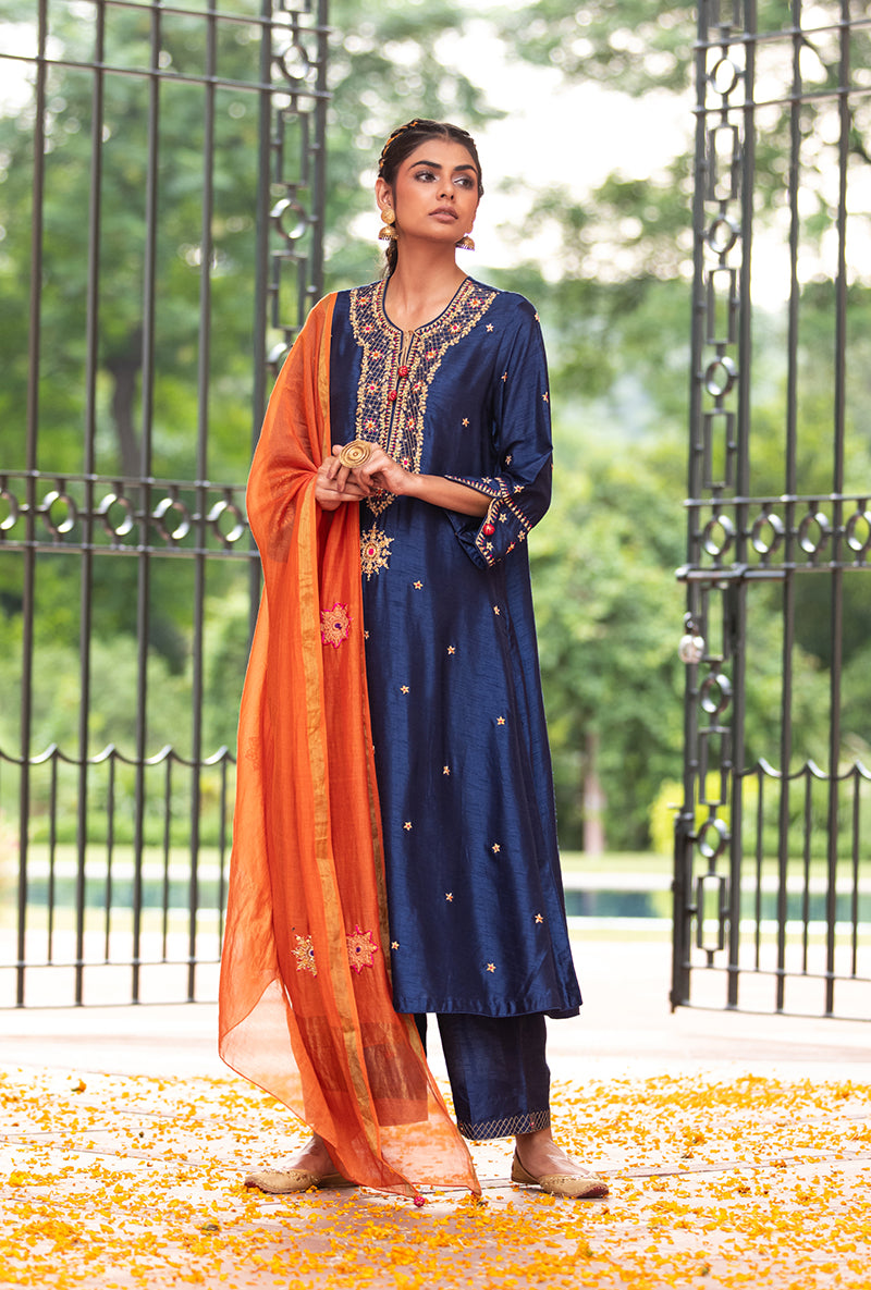 Blue Bandhgala Husna Kurta Set