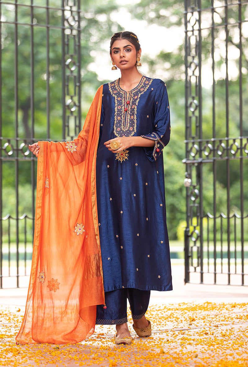 Blue Bandhgala Husna Kurta Set