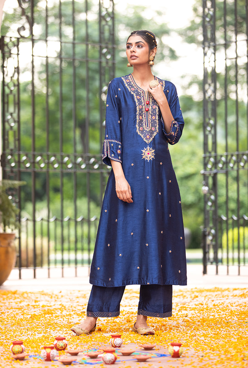 Blue Bandhgala Husna Kurta Set