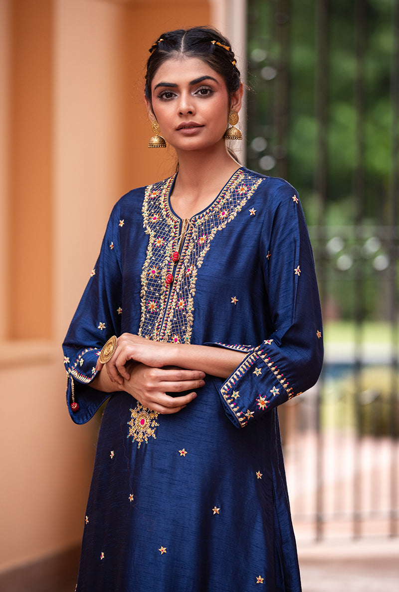 Blue Bandhgala Husna Kurta Set