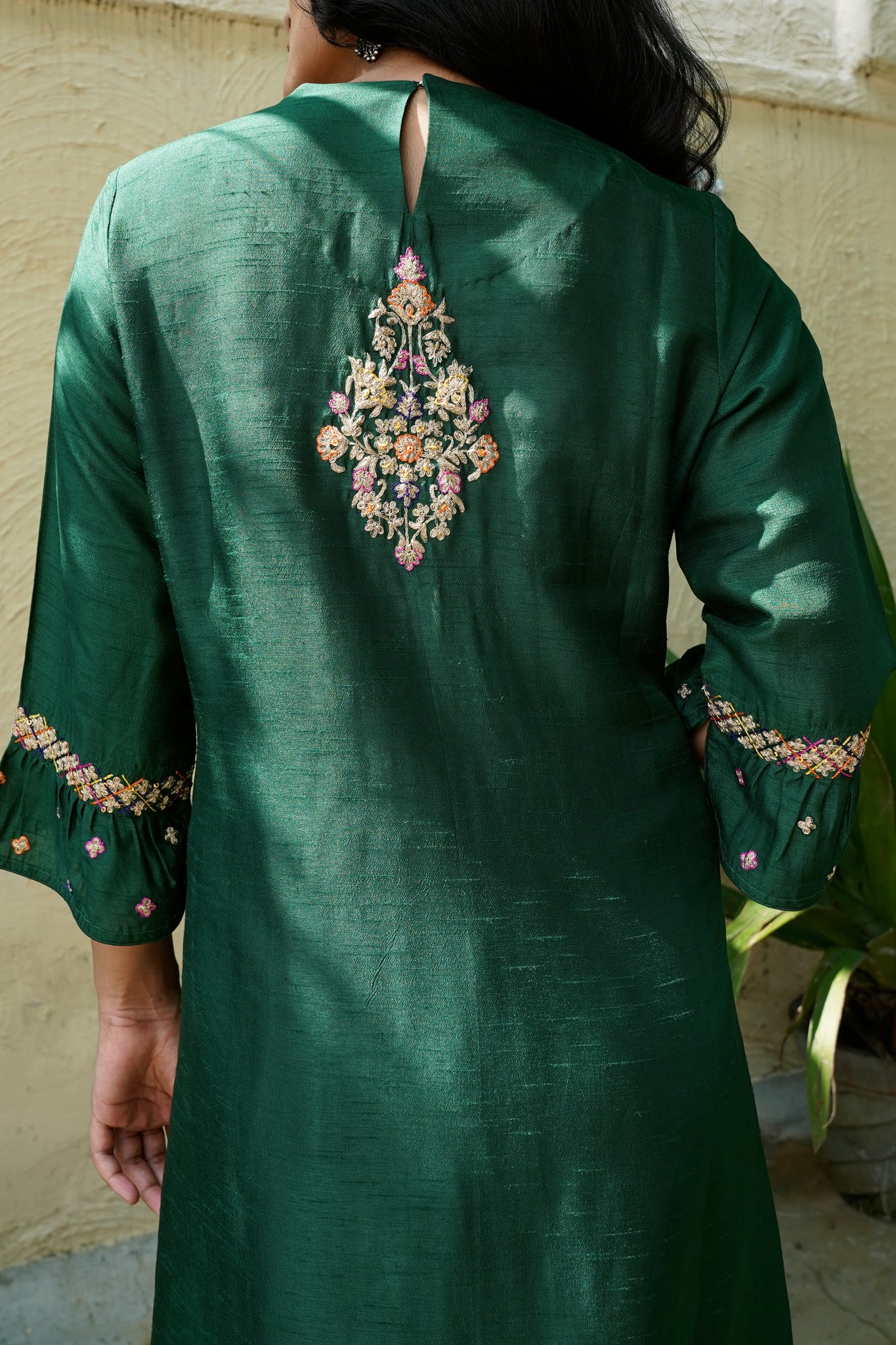 Bottle Green Zari Yoke Set