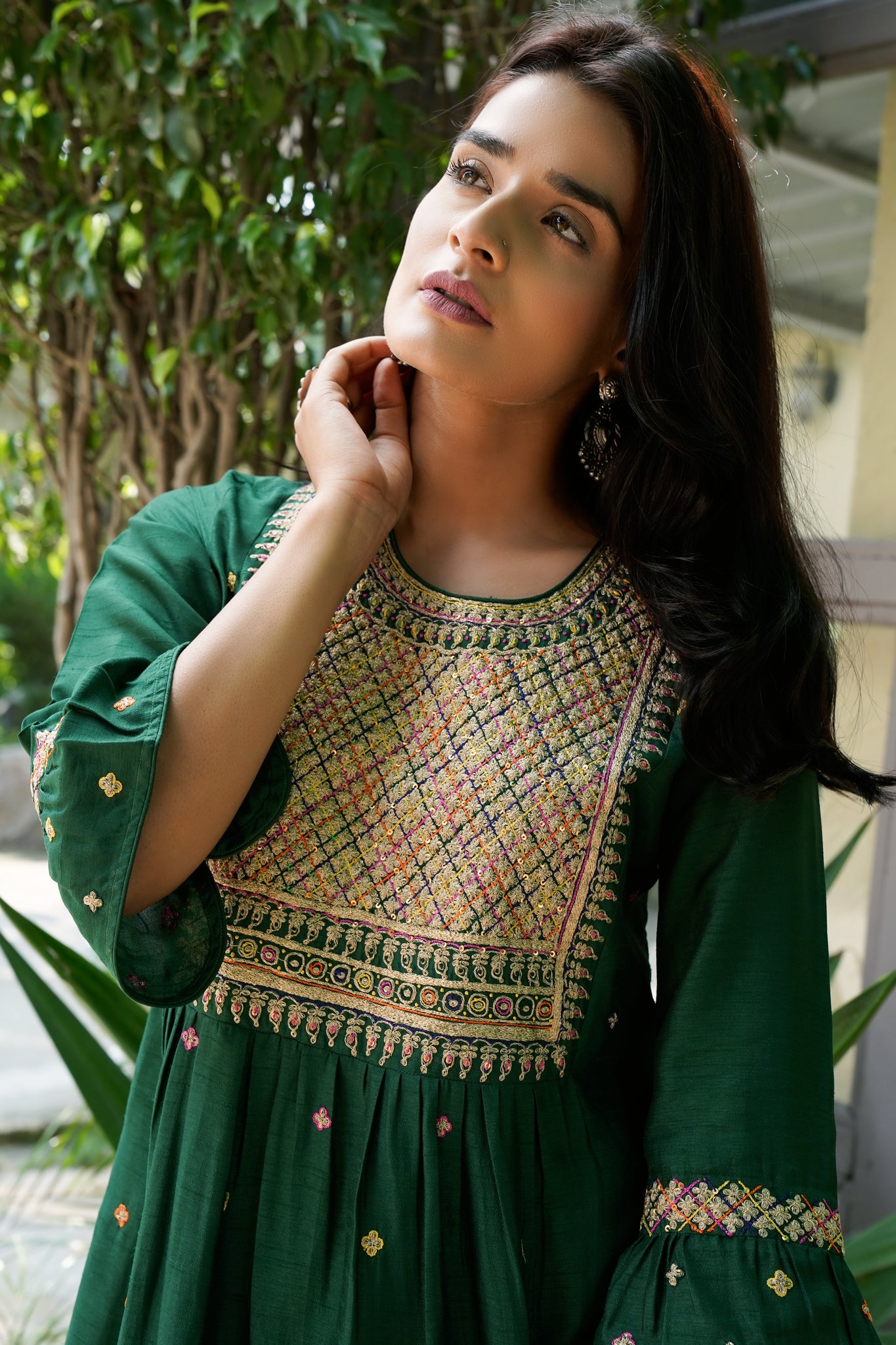 Bottle Green Zari Yoke Set