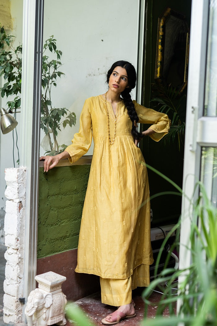 Yellow Resham Kurta Set