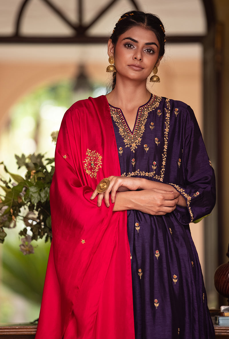 Deep Purple Zardozi Sitara Husna Kurta Set