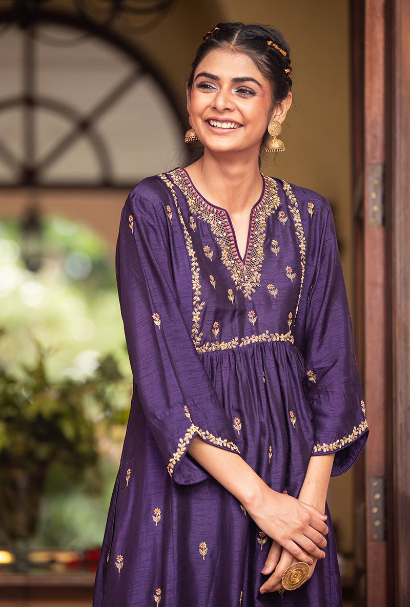 Deep Purple Zardozi Sitara Husna Kurta Set