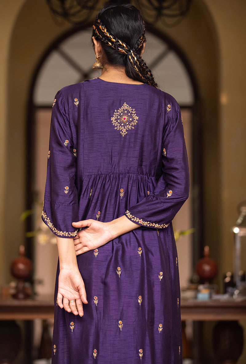 Deep Purple Zardozi Sitara Husna Kurta Set