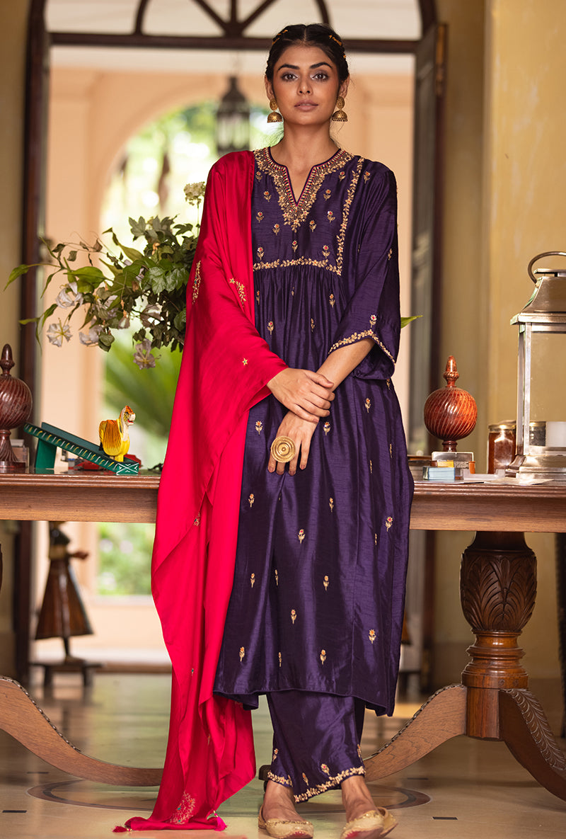 Deep Purple Zardozi Sitara Husna Kurta Set