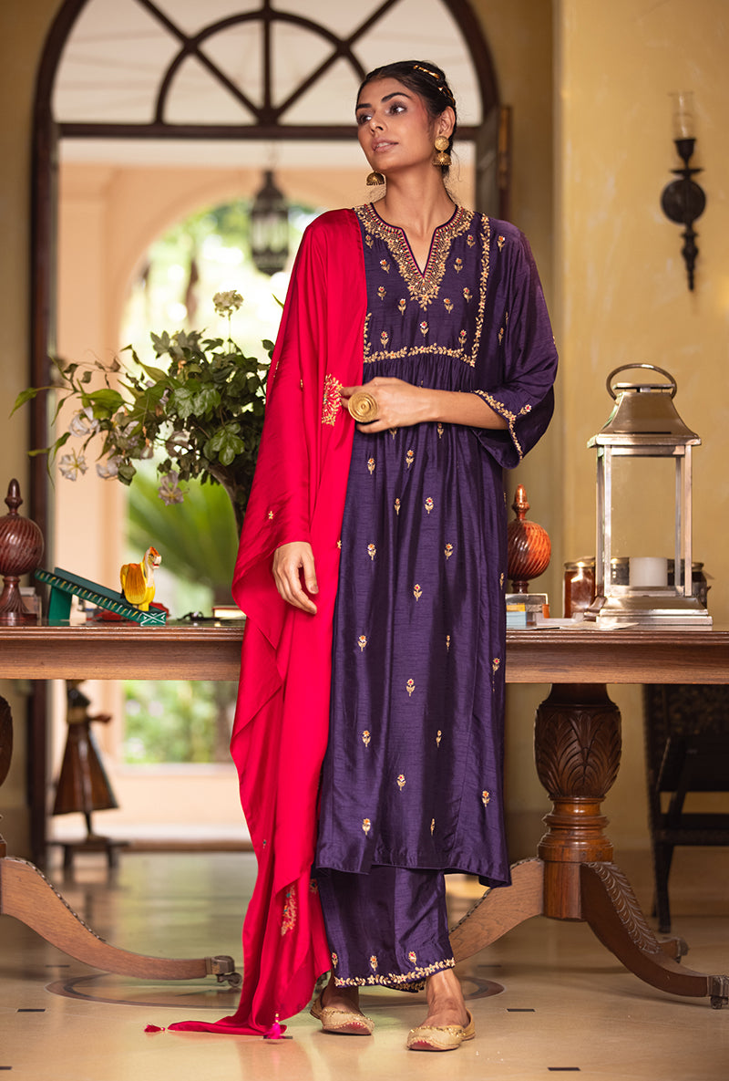 Deep Purple Zardozi Sitara Husna Kurta Set