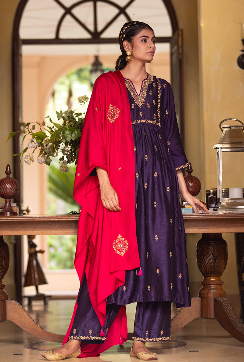 Deep Purple Zardozi Sitara Husna Kurta Set