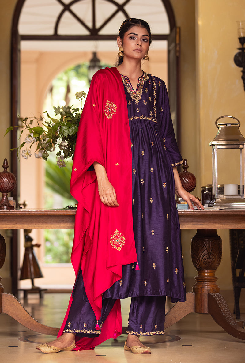 Deep Purple Zardozi Sitara Husna Kurta Set