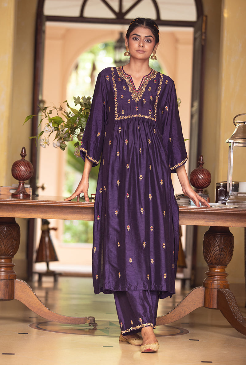 Deep Purple Zardozi Sitara Husna Kurta Set